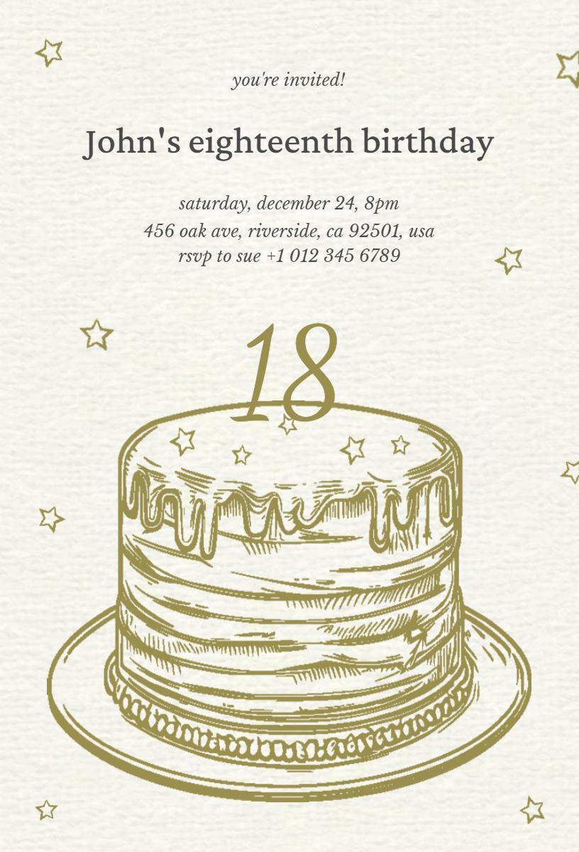 Elegant Gold Cake 18th Birthday Celebration Invitation Template