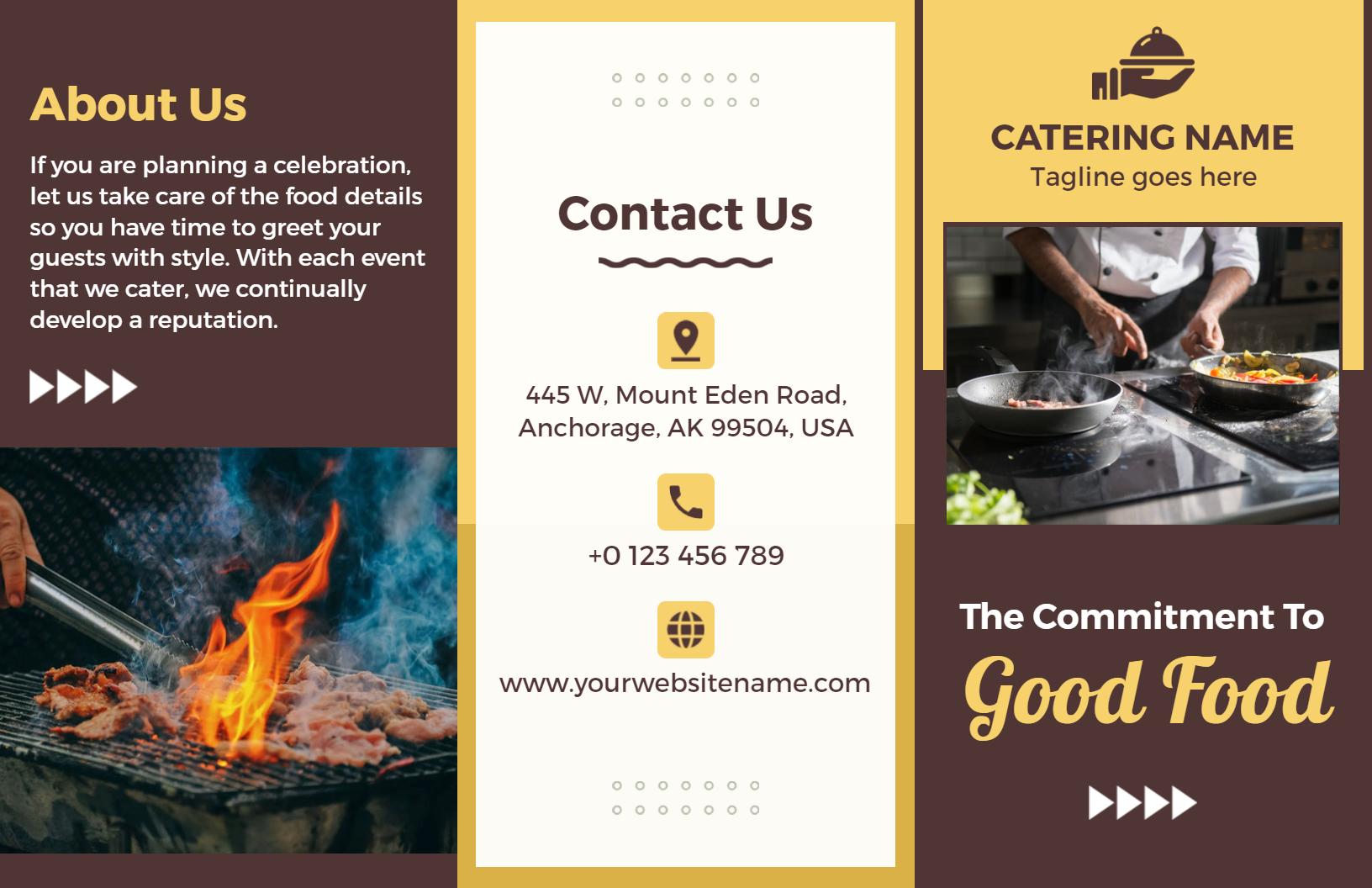 Elegant Gold Catering Services Event Planning Brochure Template