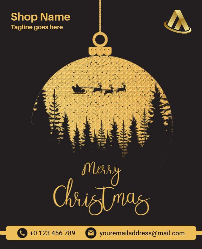 Elegant Gold Christmas Ornament with Reindeer Poster Template