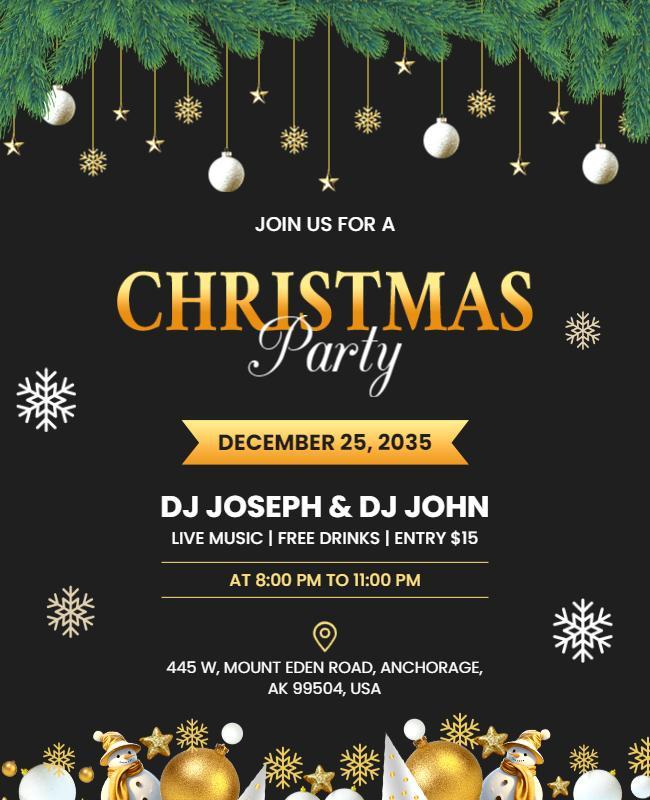 Elegant Gold Christmas Party Celebration Poster Template