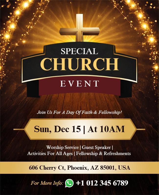 Elegant Gold Church Event Invitation with Fellowship Poster Template