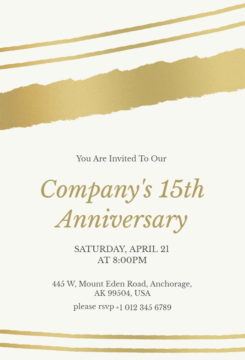 Elegant Gold Company 15th Anniversary Celebration Invitation Template