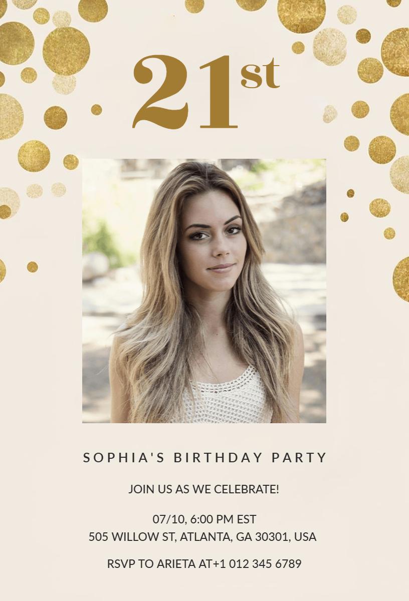 Elegant Gold Confetti 21st Birthday Celebration Invitation Template