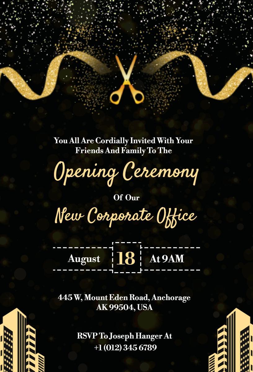 Elegant Gold Corporate Office Grand Opening Invitation Template