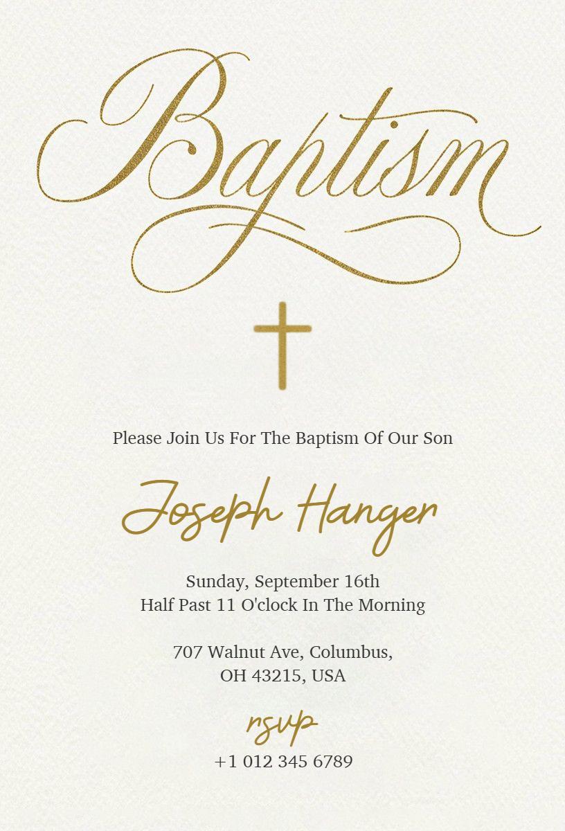 Elegant Gold Cross Baptism Ceremony Invitation Template