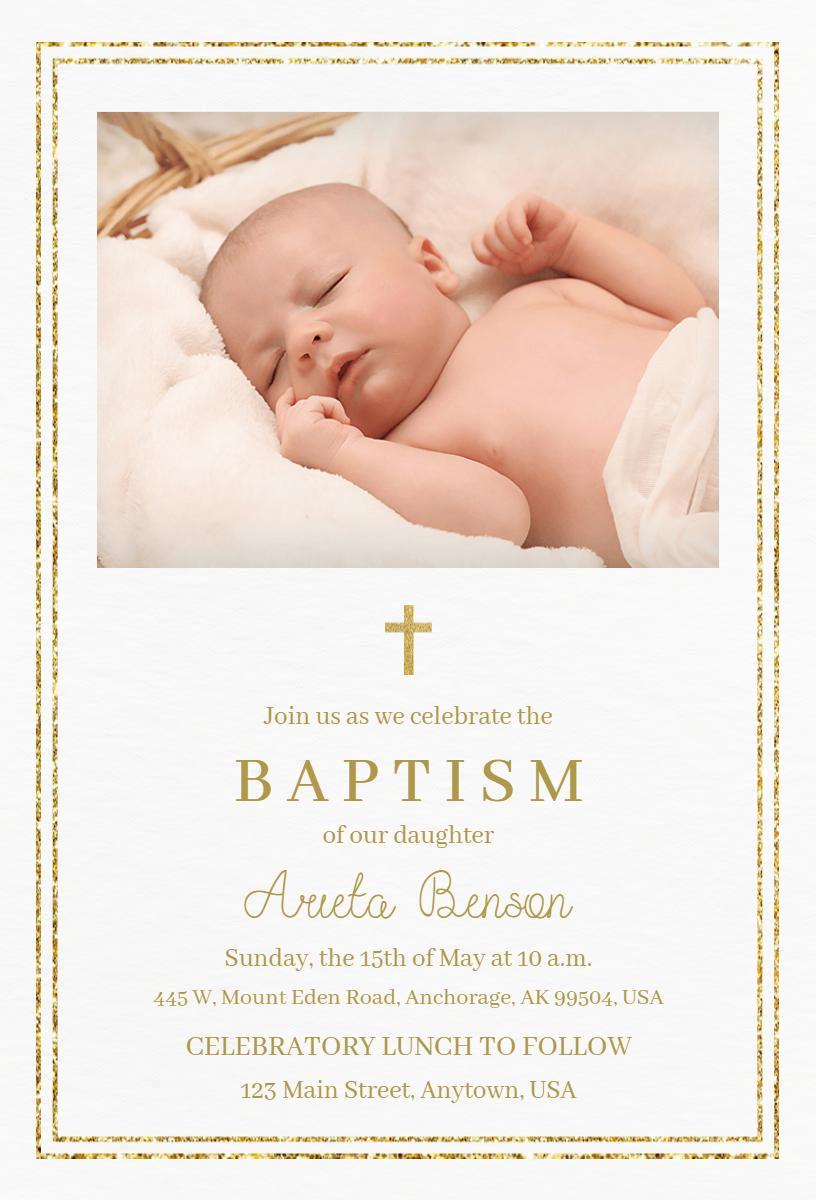 Elegant Gold Cross Infant Baptism Celebration Invitation Template