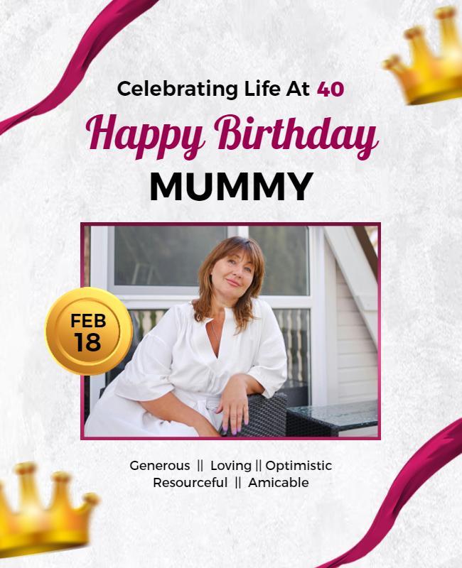 Elegant Gold Crowned Birthday Celebration for Mummy Poster Template