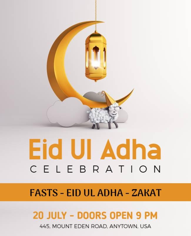Elegant Gold Eid al-Adha Celebration Flyer Template