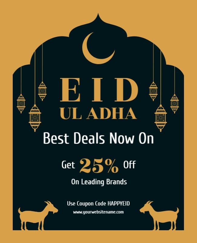 Elegant Gold Eid al-Adha Promotion Sale Flyer Template
