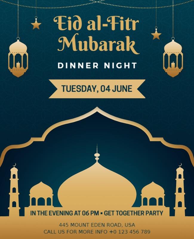 Elegant Gold Eid al-Fitr Dinner Night Poster Template