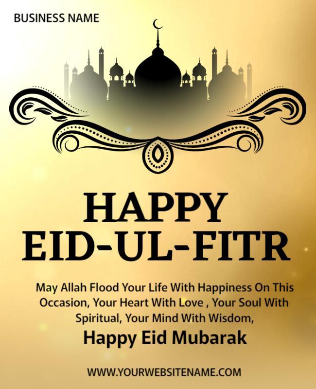 Elegant Gold Eid Ul Fitr Celebration Poster Template