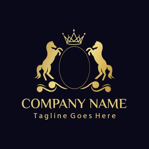 Elegant Gold Emblem with Regal Horses and Crown Logo Template