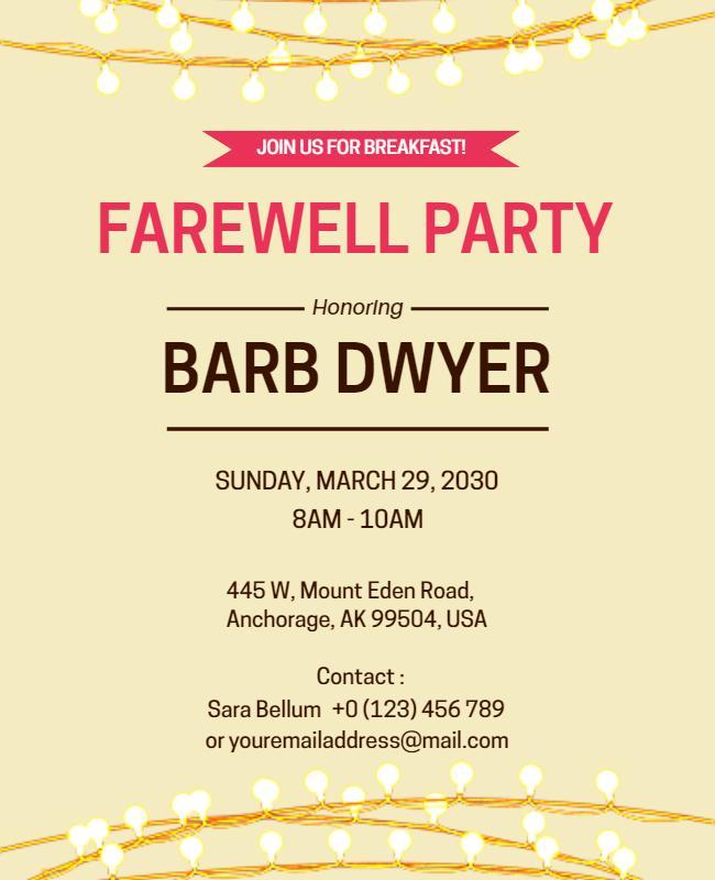 Elegant Gold Farewell Breakfast Party Invitation Poster Template
