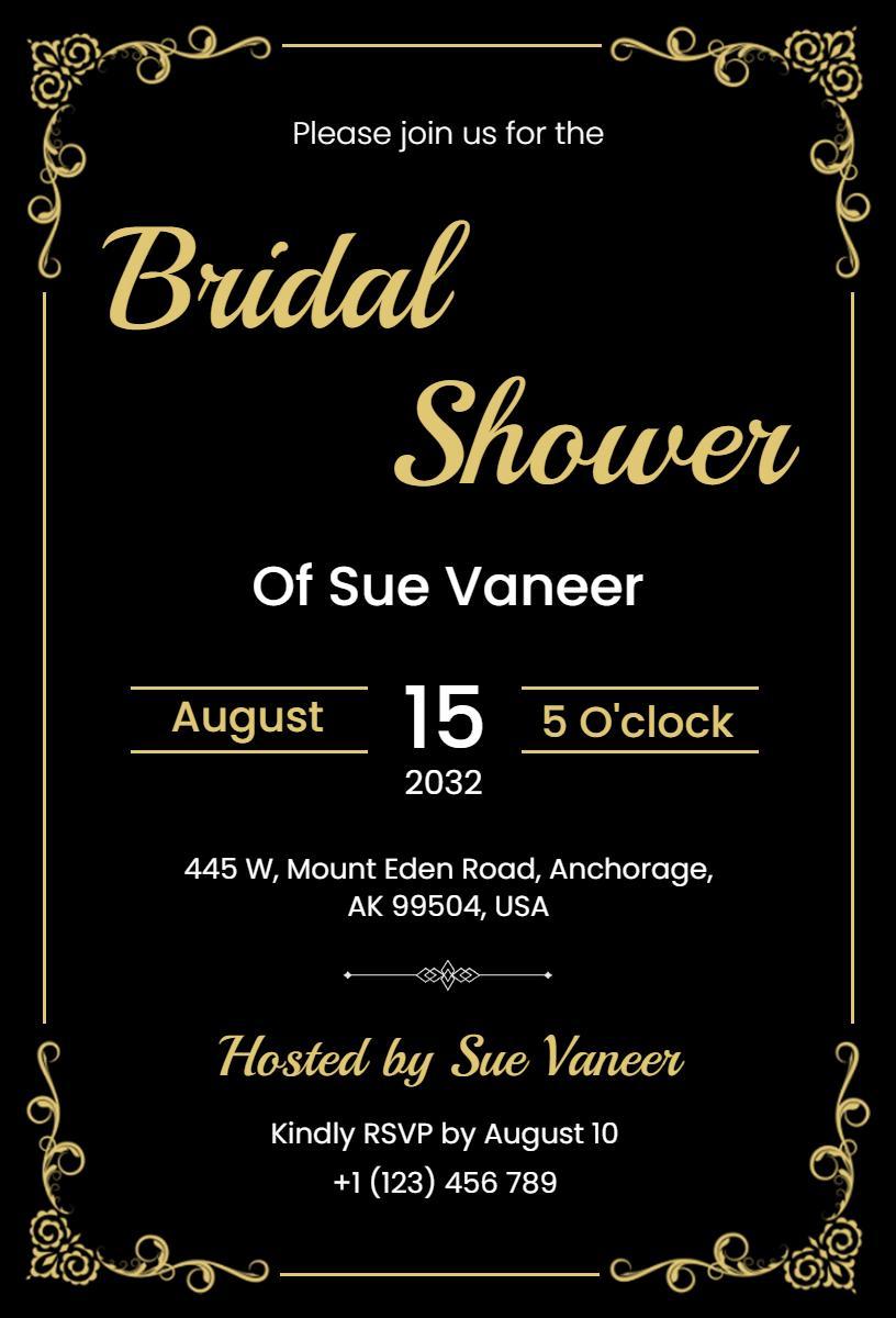 Elegant Gold Floral Bridal Shower Celebration Invitation Template