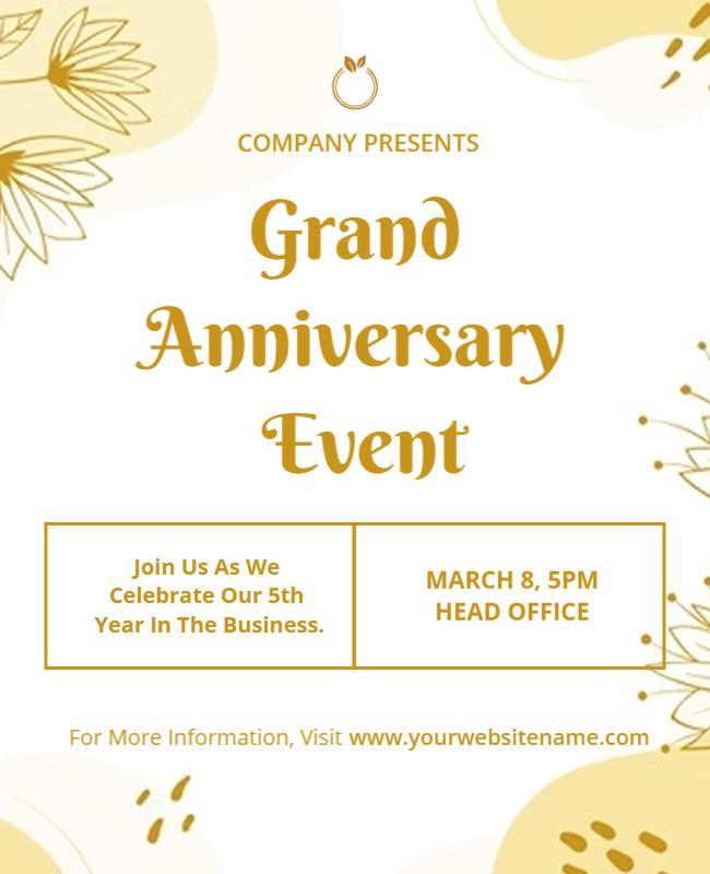 Elegant Gold Floral Company Anniversary Event Flyer Template