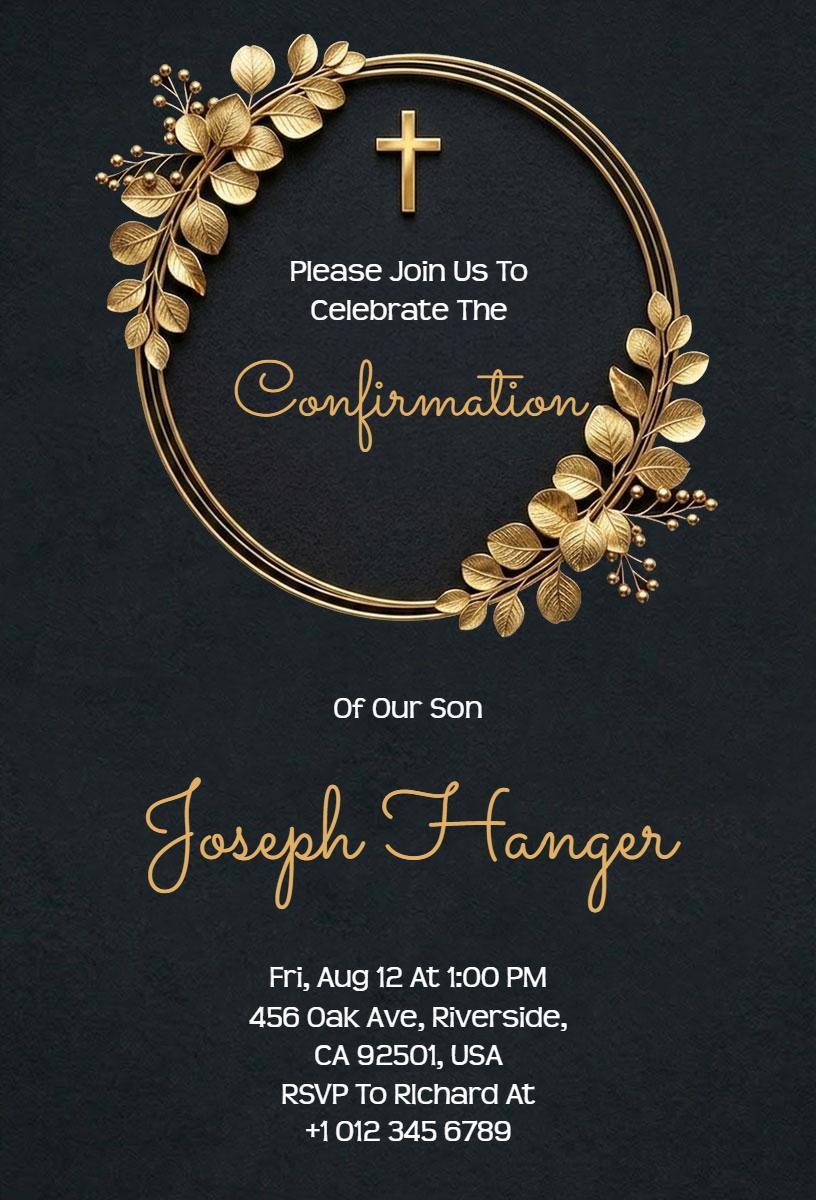 Elegant Gold Floral Confirmation Ceremony Invitation Template
