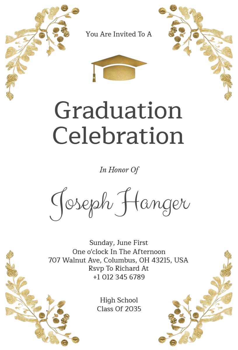 Elegant Gold Floral Graduation Celebration Invitation Template