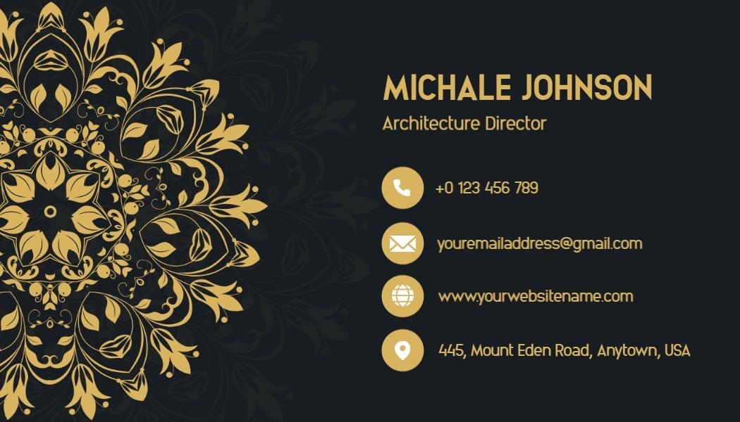 Elegant Gold Floral Mandala Architecture Business Card Template