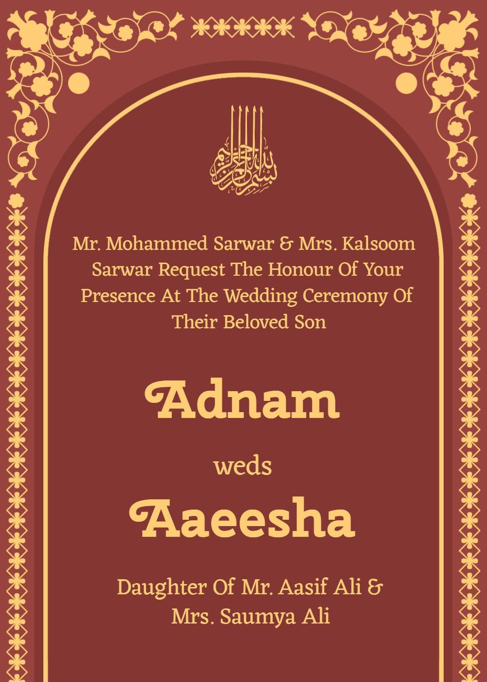 Elegant Gold Floral Muslim Wedding Nikah Invitation Template
