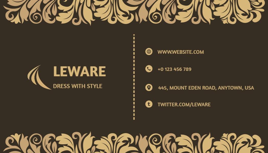 Elegant Gold Floral Pattern Fashion Boutique Business Card Template