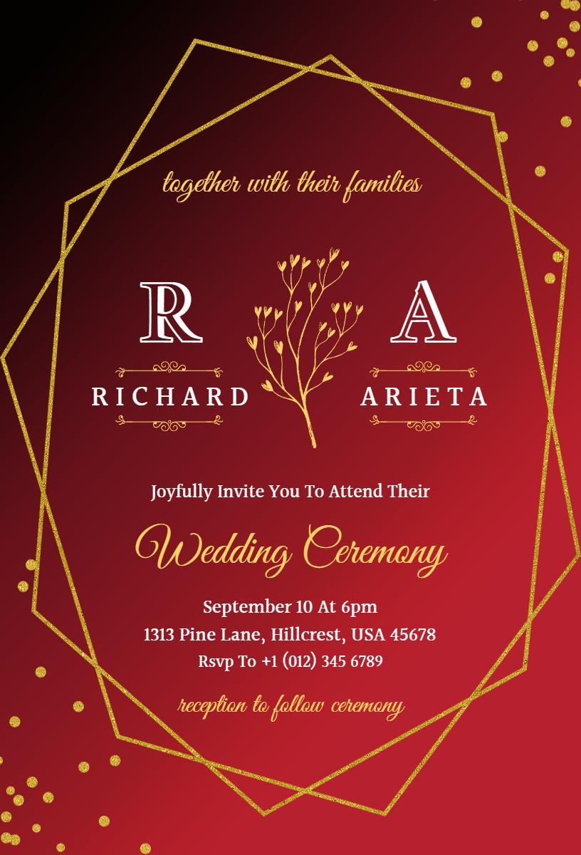 Elegant Gold Floral Wedding Ceremony Invitation Template