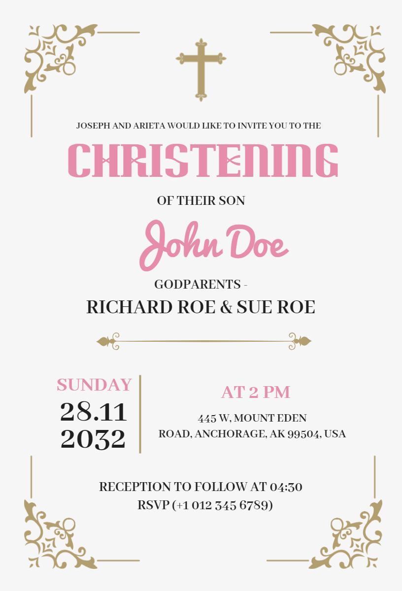 Elegant Gold Flower Son's Christening Invitation Template
