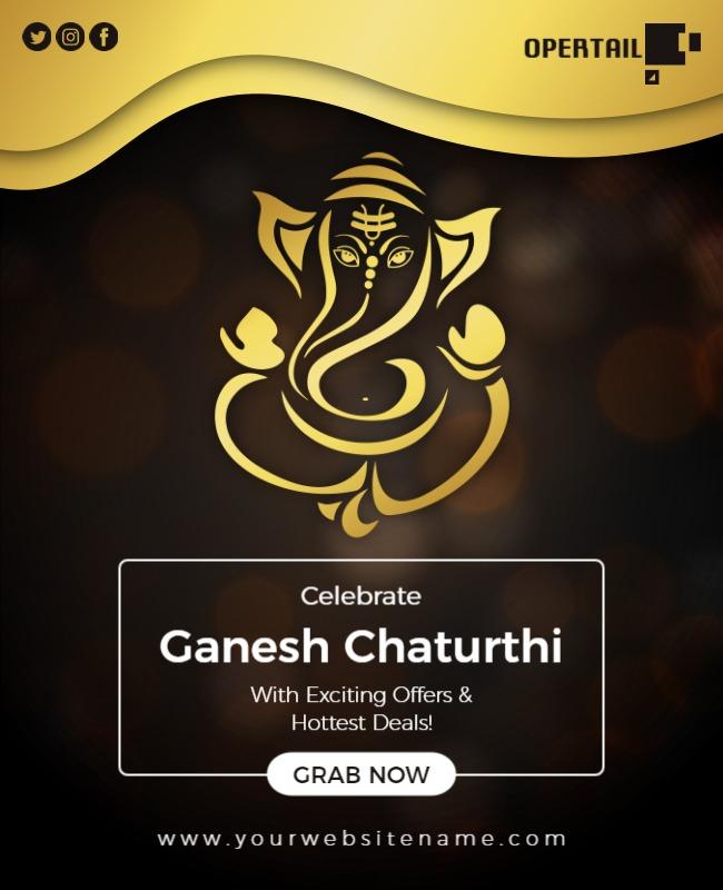 Elegant Gold Ganesh Chaturthi Celebration Poster Template