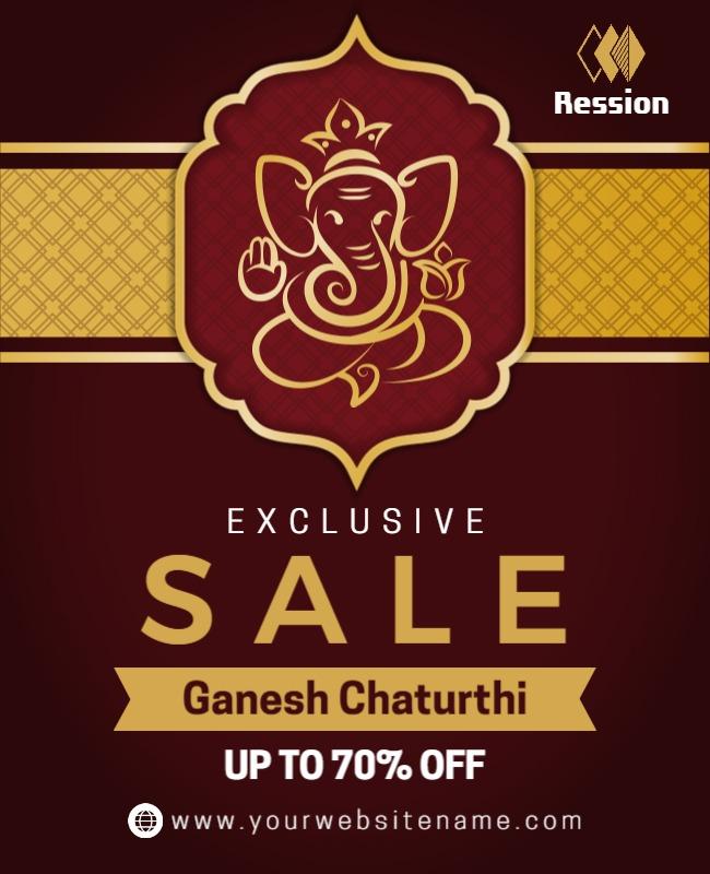 Elegant Gold Ganesh Chaturthi Celebration Sale Poster Template