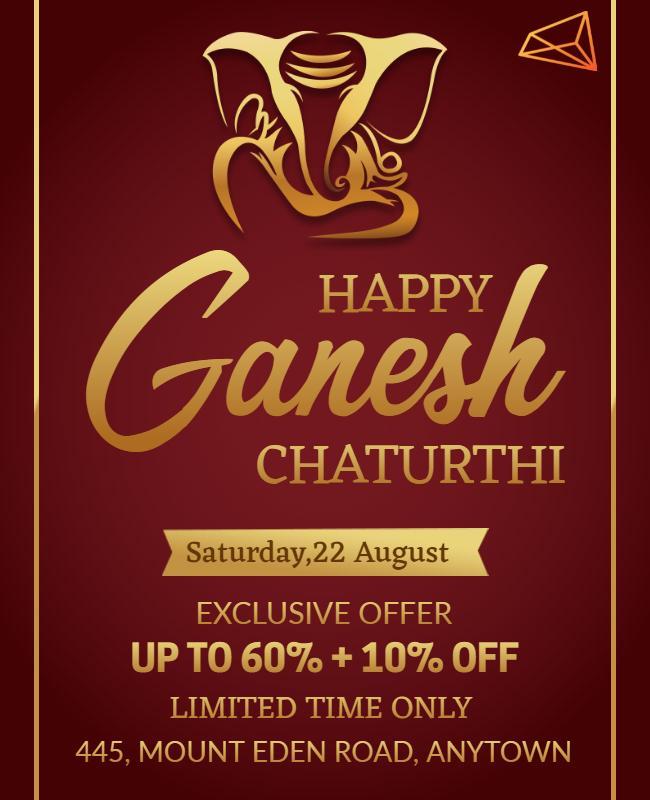 Elegant Gold Ganesh Chaturthi Festival Offer Poster Template