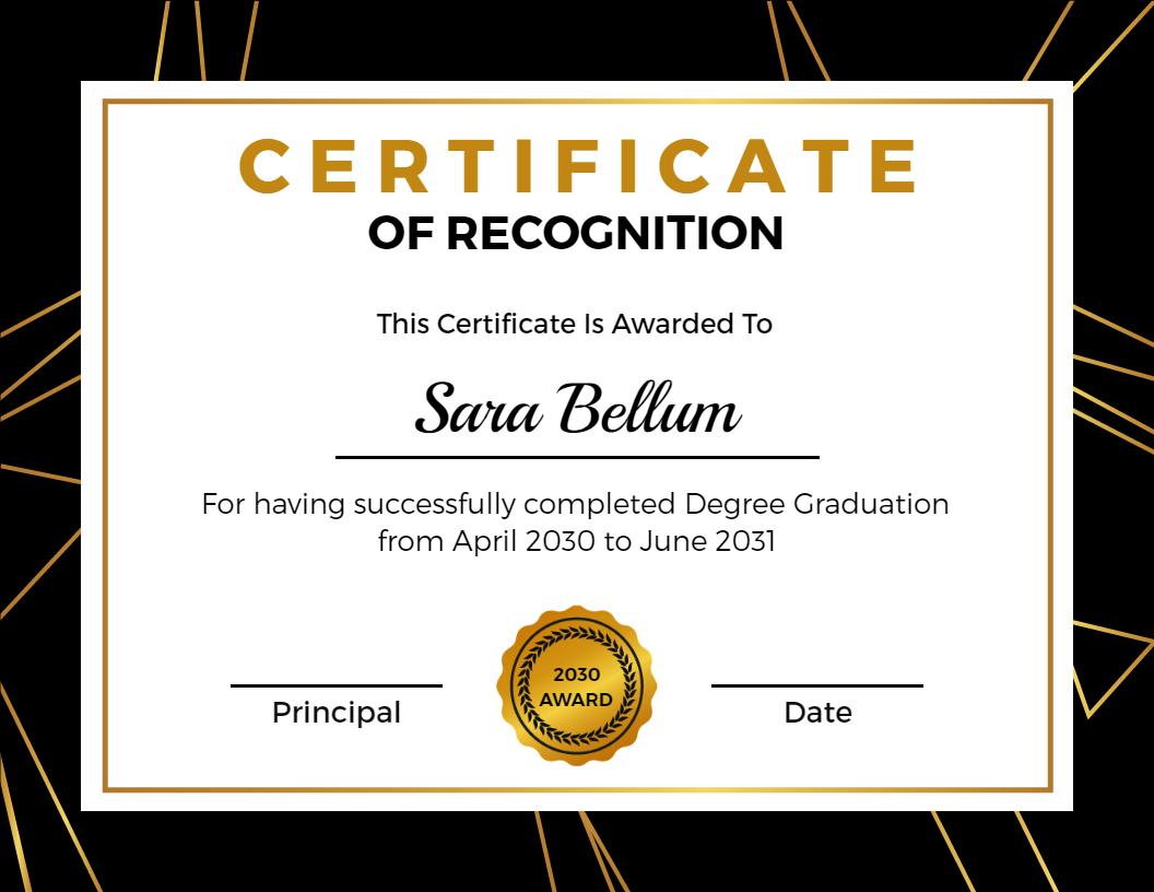 Elegant Gold Geometric Graduation Recognition Certificate Template