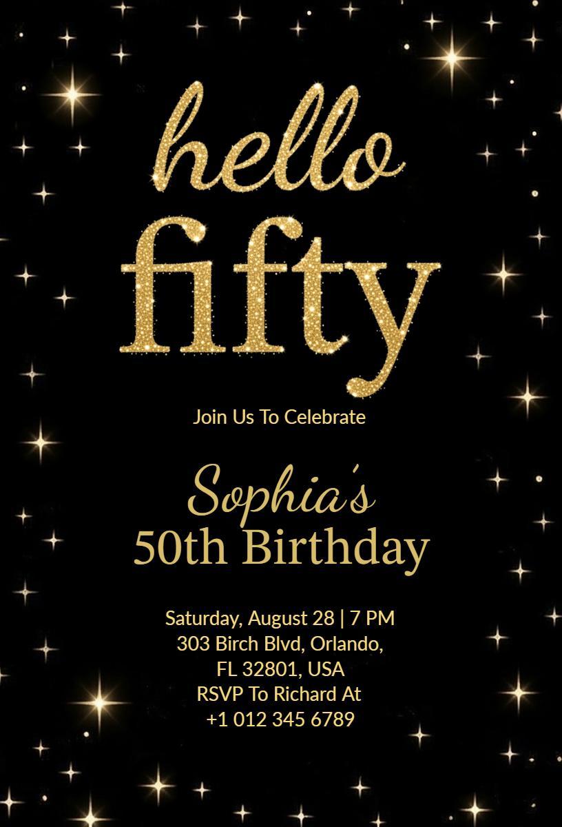 Elegant Gold Glamour 50th Birthday Celebration Invitation Template