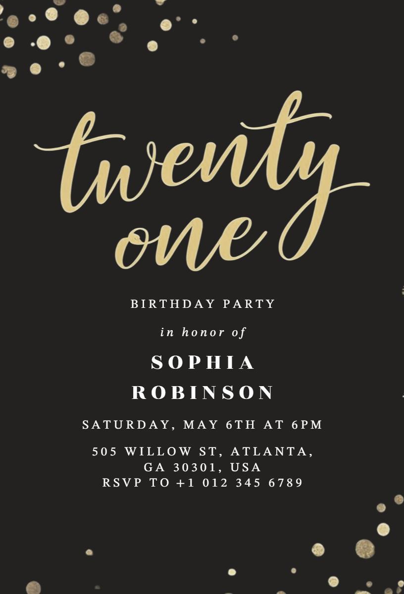 Elegant Gold Glitter 21st Birthday Celebration Invitation Template