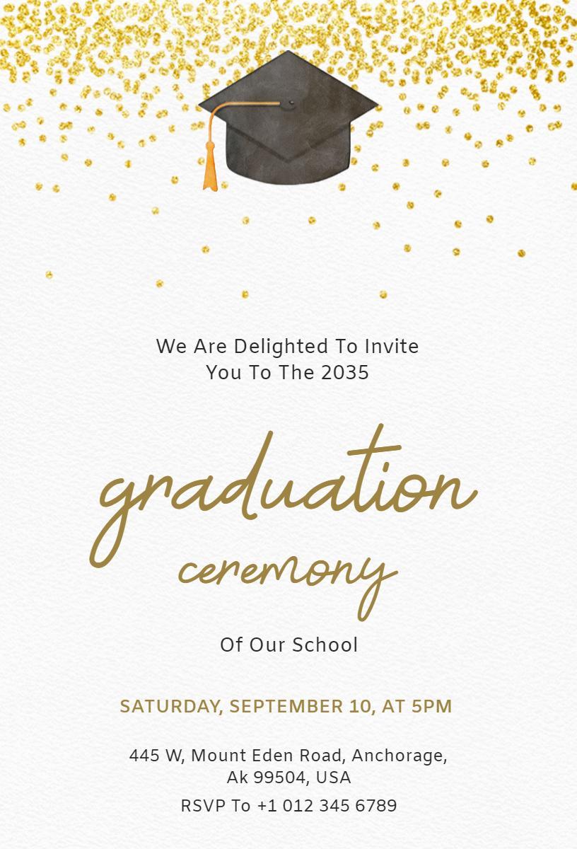 Elegant Gold Glitter Graduation Ceremony Invitation Template