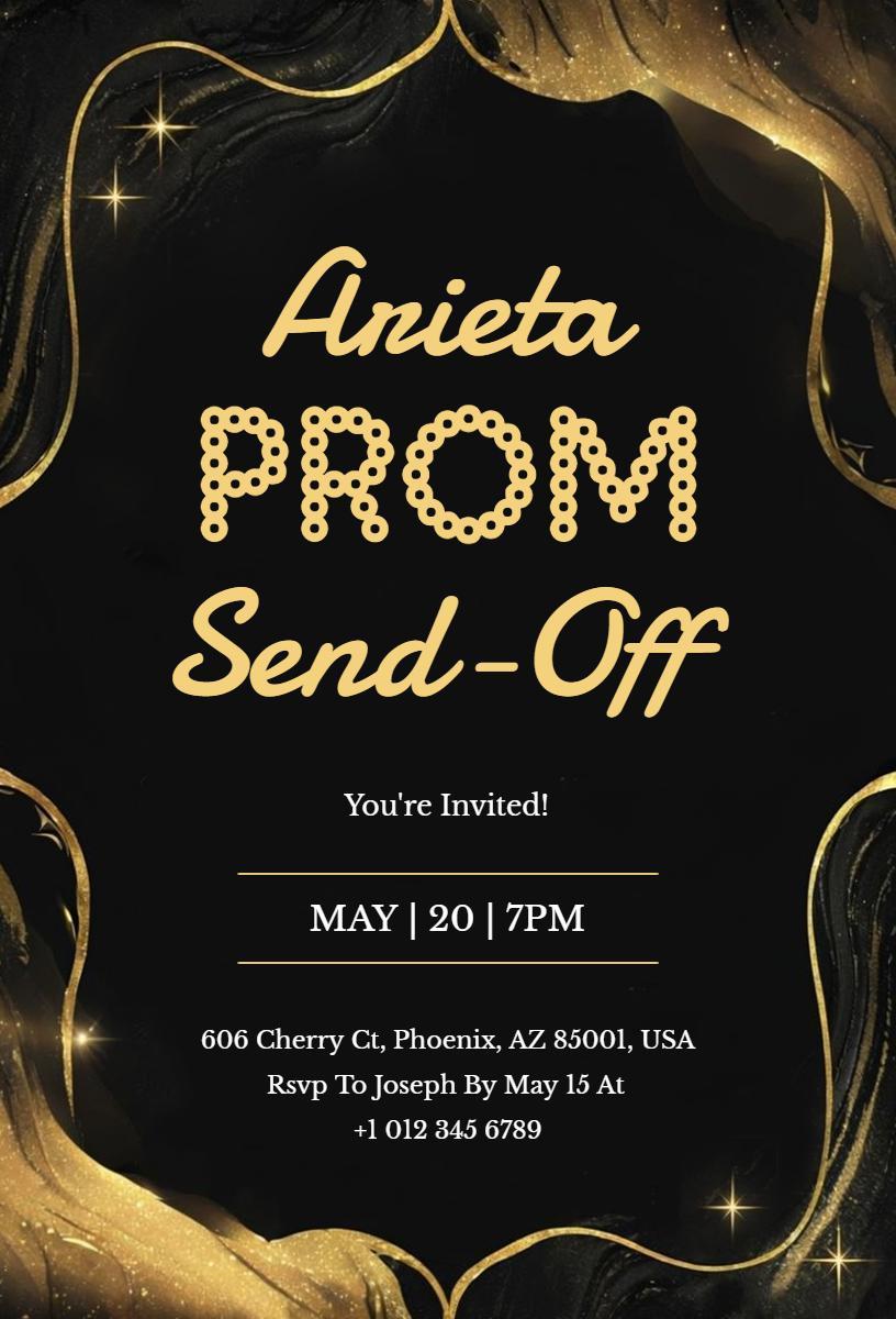 Elegant Gold Glitter Prom Send-Off Celebration Invitation Template