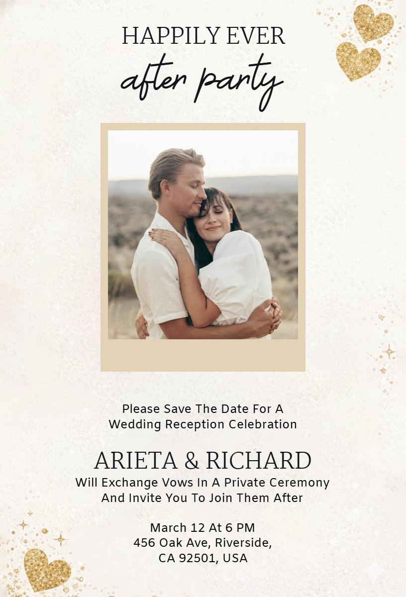 Elegant Gold Glitter Wedding Reception Save The Date Invitation Template