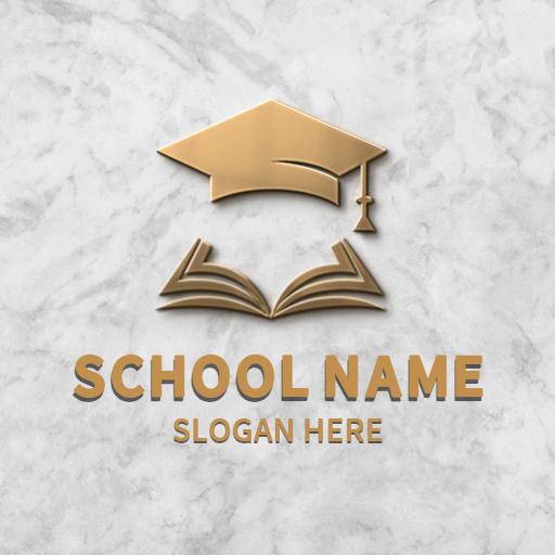 Elegant Gold Graduation Cap and Book Mockup Logo Template