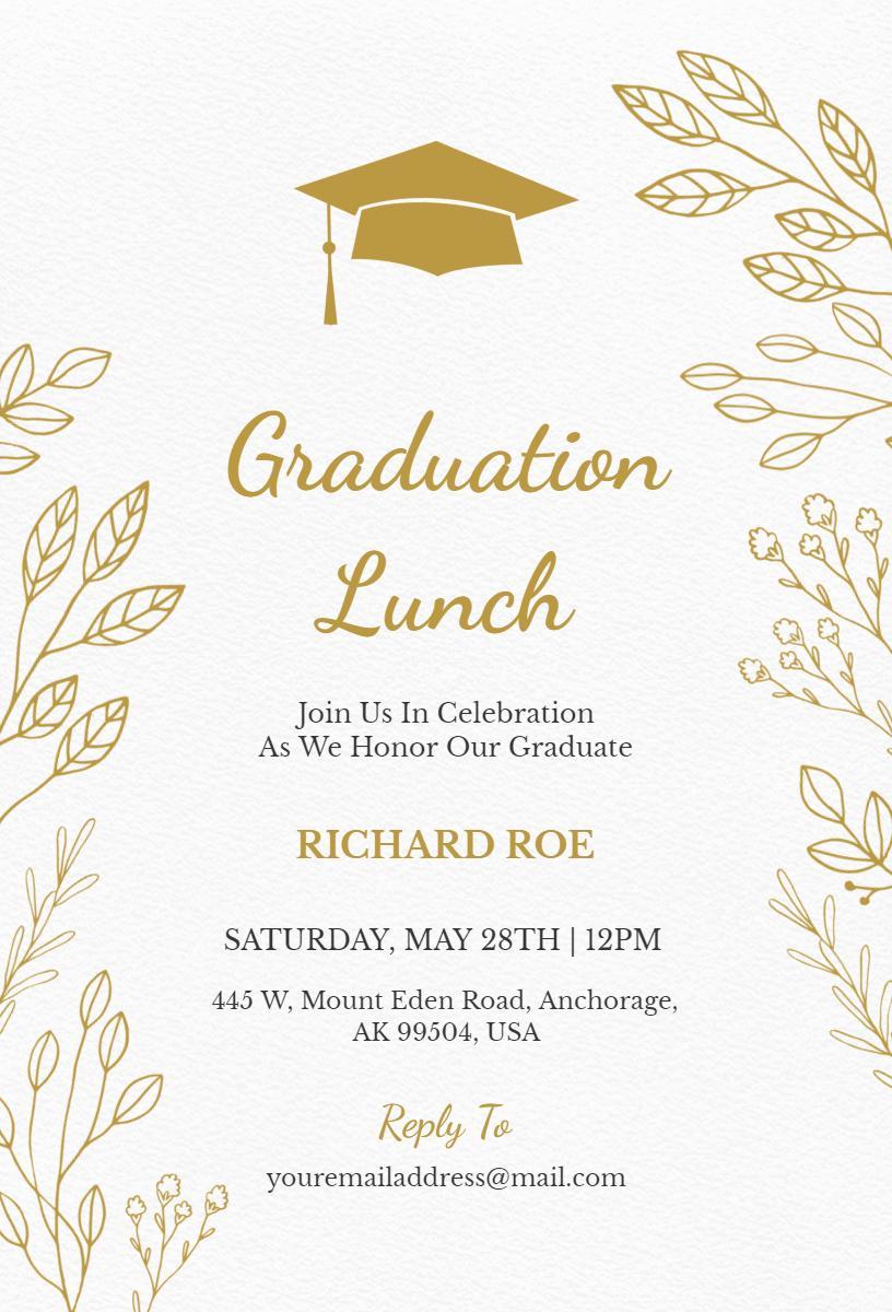 Elegant Gold Graduation Lunch Celebration Invitation Template