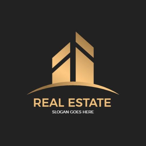 Elegant Gold Industrial Real Estate Design Featuring Buildings Logo Template