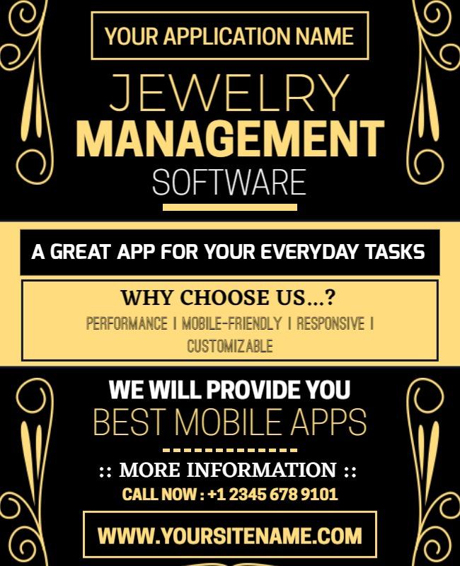 Elegant Gold Jewelry Management Software Promotional Poster Template