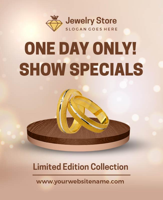 Elegant Gold Jewelry Show Specials Poster Template