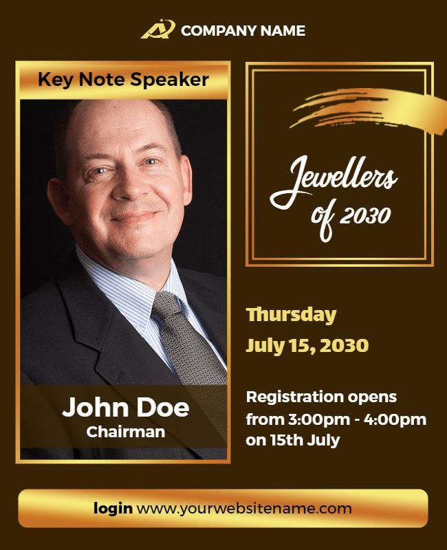 Elegant Gold Keynote Speaker Jewellers of 2030 Poster Template