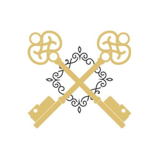 Elegant Gold Keys Intertwined with Floral Patterns Abstract Logo Template
