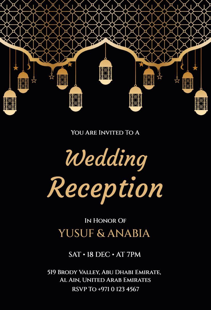 Elegant Gold Lantern Themed Wedding Reception Invitation Template