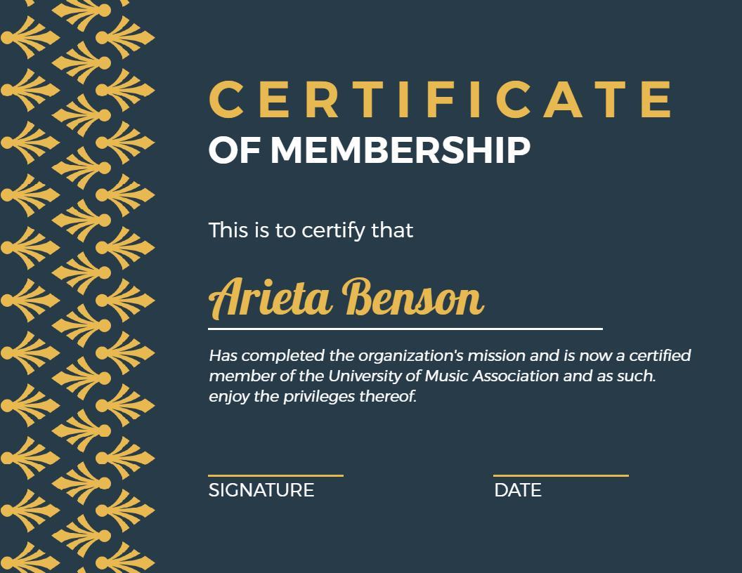 Elegant Gold Leaf Design Membership Certificate Template