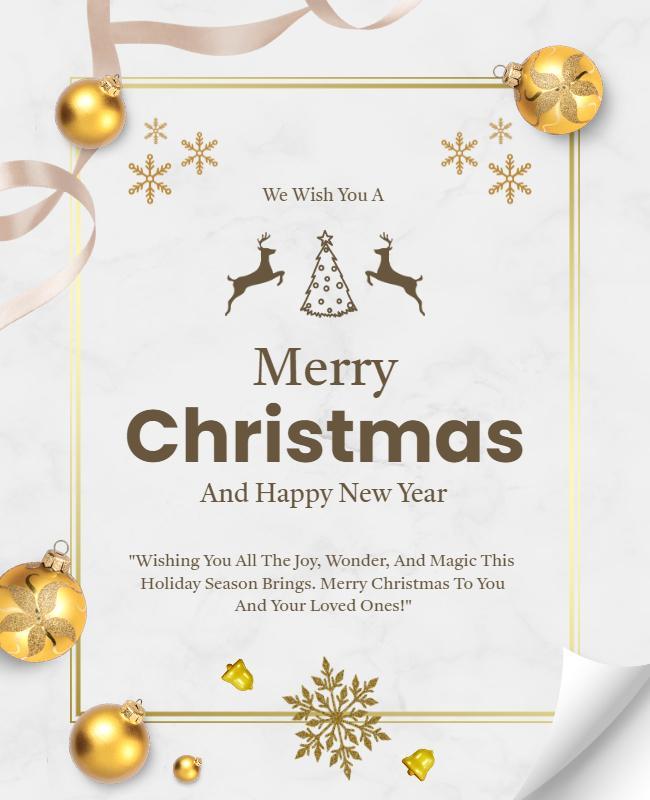 Elegant Gold Merry Christmas and Happy New Year Poster Template