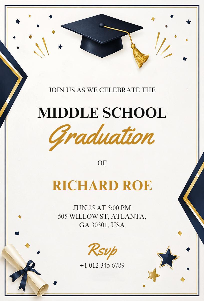 Elegant Gold Middle School Graduation Celebration Invitation Template