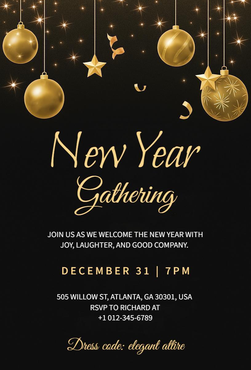 Elegant Gold New Year Celebration Gathering Invitation Template