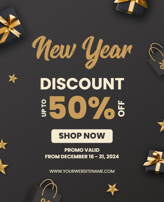 Elegant Gold New Year Discount Sale Poster Template