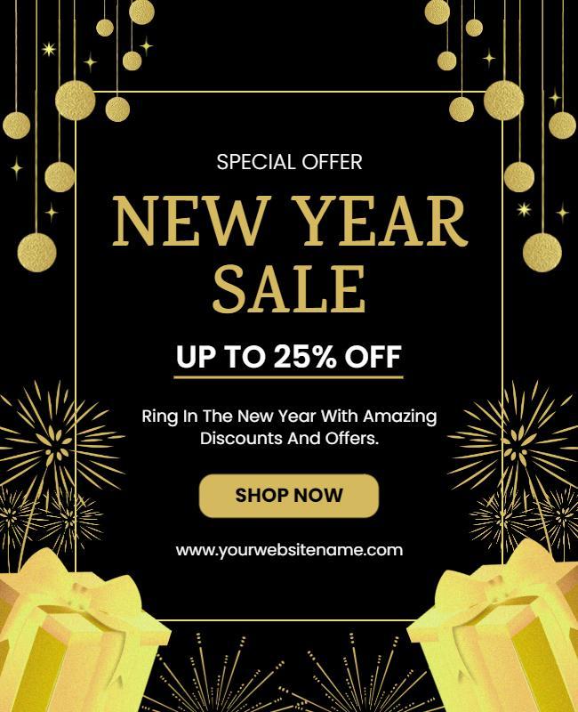 Elegant Gold New Year Sale Promotional Offer Poster Template