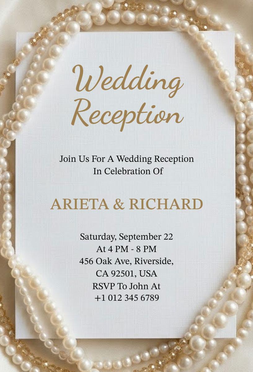 Elegant Gold Pearl-Themed Wedding Reception Invitation Template